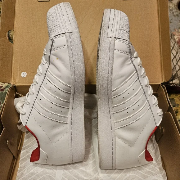 Sz 11 Adidas Superstar White and Red Sneakers - Picture 2 of 7